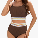 Zando High Waisted Bikini Sets for Women 2025 Ribbed 2 Piece Tummy Control Swimsuits Adjustable Color Block Bathing Suit Size L