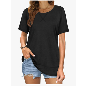 Summer Tops for Women Short Sleeve Crewneck Tshirts Side Split Loose Fit Tunic Shirts S