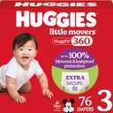 Huggies Size 3 Baby Diapers, Little Movers HuggFit 360 Baby Diapers with 360 Waistband, Size 3 (16-28 lbs), 76 Count, Packaging May Vary
