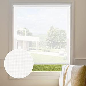 Persilux Solar Shades: Light Filtering Roller Shades (34" W x 72" H, Off White) UV Protection, Flame Retardant, Semi-Sheer View Through for Home, Office - Easy to Install