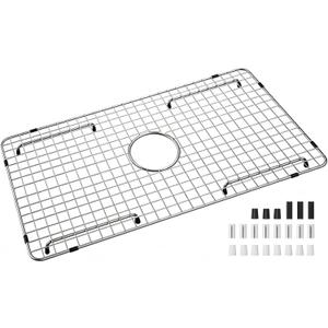 Kitchen Sink Grate for Bottom of Sink 29-1/2"X15-9/16", 304 Stainless Steel | Sink Grid Single-Bowl Farm Sink Protector Metal Grill Rack Centered Drain with Corner Radius 3/8" and Soft Rubber Feet 20pcs