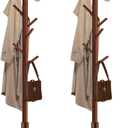 2PCS Solid Wooden Coat Rack Freestanding, New Zealand Pine Coat Tree with 8 Hooks & 3 Adjustable Sizes for Coats, Hats, Handbags and Scarves, Space Saving for Entryway/Office/Bedroom (Brown)