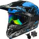 Adult Dirt Bike Helmets, Fashion Motocross, Motorcycle, BMX, ATV, Off-Road, Moutain Bike Helmets Adjustable Sun Visor Dot Approved for Men Women (Blue, Small)