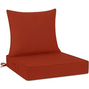 Cozyide Outdoor Chair Cushions 24x24, Washable Patio Furniture Cushions with Removable Cover, Waterproof Outdoor Deep Seat Cushion Set with Non-Slip Ties and Handle, Brick Red
