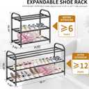 Hleelomi 3-Tier Expandable Shoe Rack,Adjustable Shoe Shelf Storage Organizer Heavy Duty Metal Free Standing Shoe Rack for Entryway, Closet,Living Room,Dorm,Black