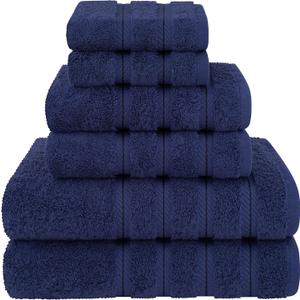 American Soft Linen Luxury 6 Piece Towel Set, 2 Bath Towels 2 Hand Towel 2 Washcloths, 600 GSM 100% Cotton Turkish Towels for Bathroom, Navy Blue Towel Sets, 6 Pc Towel Set