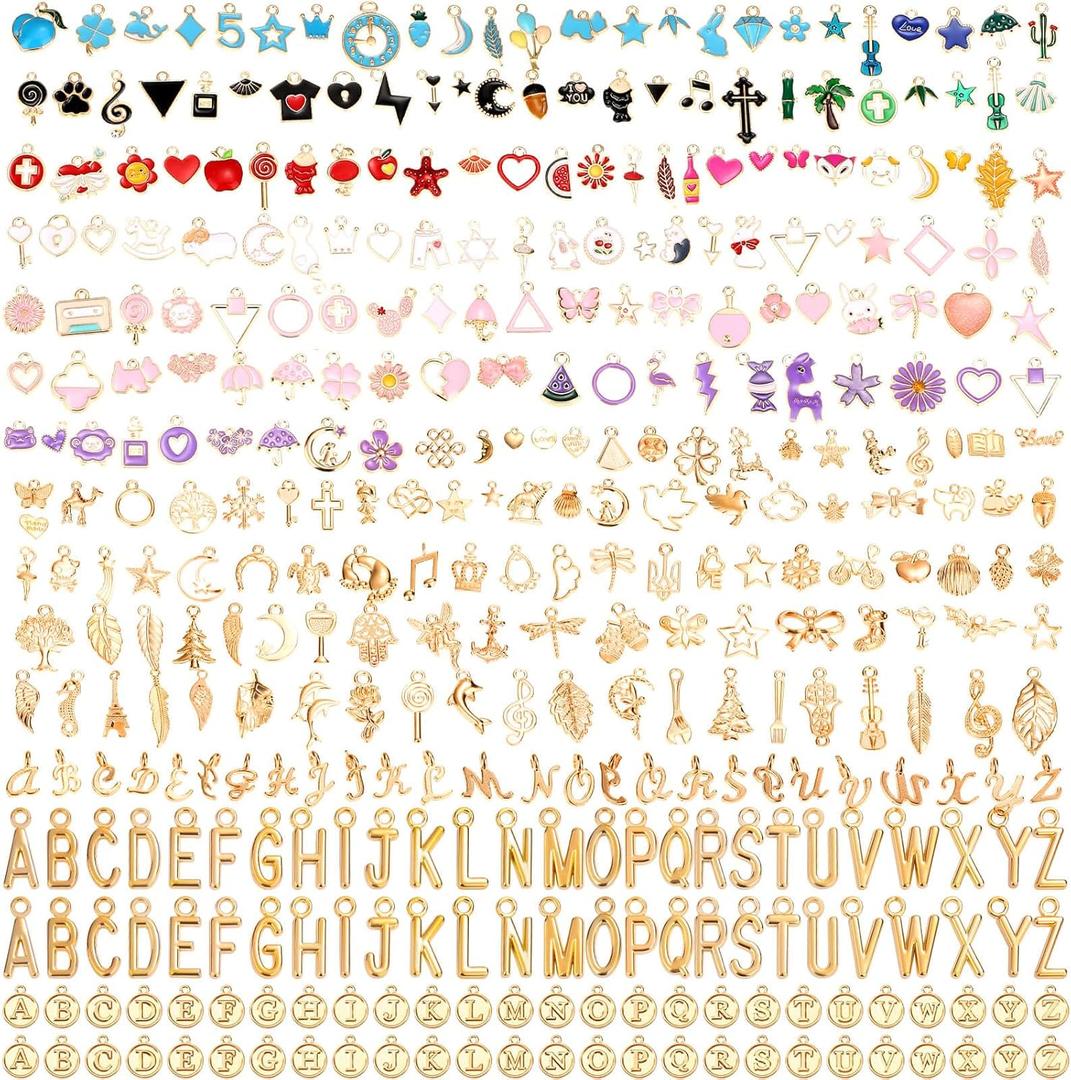 Thrilez 406 Pieces Charms for Jewelry Making, Assorted Bracelet Charms Letter Charm for DIY Jewelry Making, Keychains and Crafts