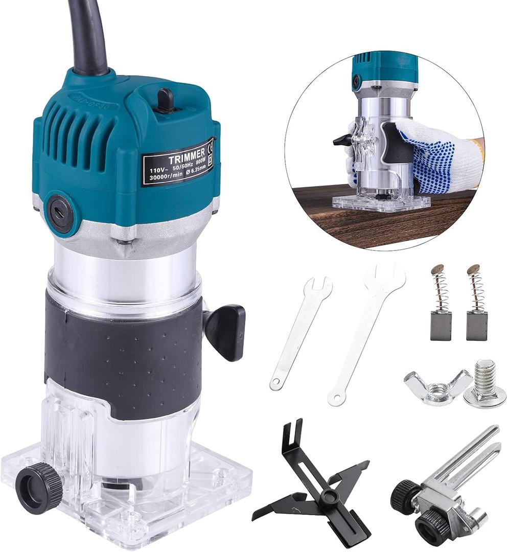 Wood Router,Router Tool Wood Trimmer Router Electric Hand Trimmer Laminate Milling Engraving Hand Machine Joiner Tool Electric for Slotting Trimming Carving 110V 800W 30000R/MIN(Blue)