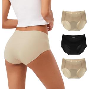 INNERSY Women's Seamless No Show Hipster Panties Invisible Light Underwear 3-Pack (Large, Black/Nude)