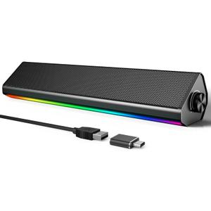 LENRUE Computer Speakers for Desktop, PC Speakers with Bluetooth, USB Computer Speakers for PC Desktop Laptop Monitors, Gaming Speakers with Light and Dual Touch Tech (Type-C Adapter Included)