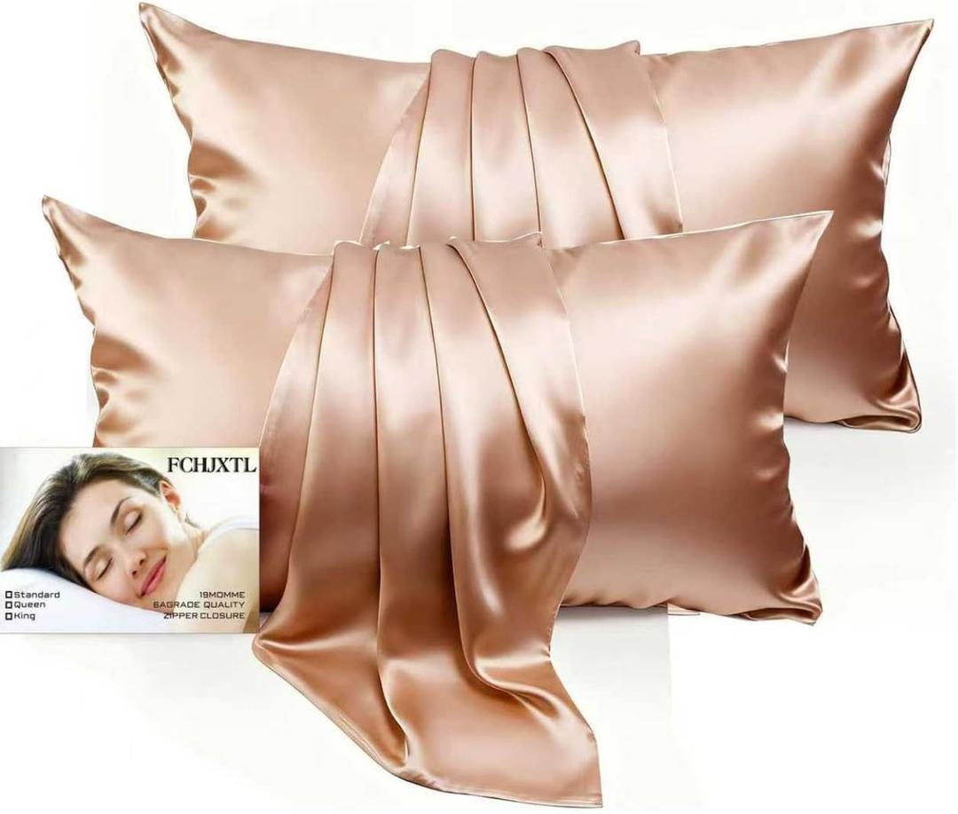 100% Mulberry Silk Pillow Cases 2 Pack for Hair & Skin, 6A Grade Hypoallergenic Pillowcases with Hidden Zipper, Anti-Aging Anti-Frizz, Machine Washable, Queen Sizes, Luxury Gift(Beige,Queen)