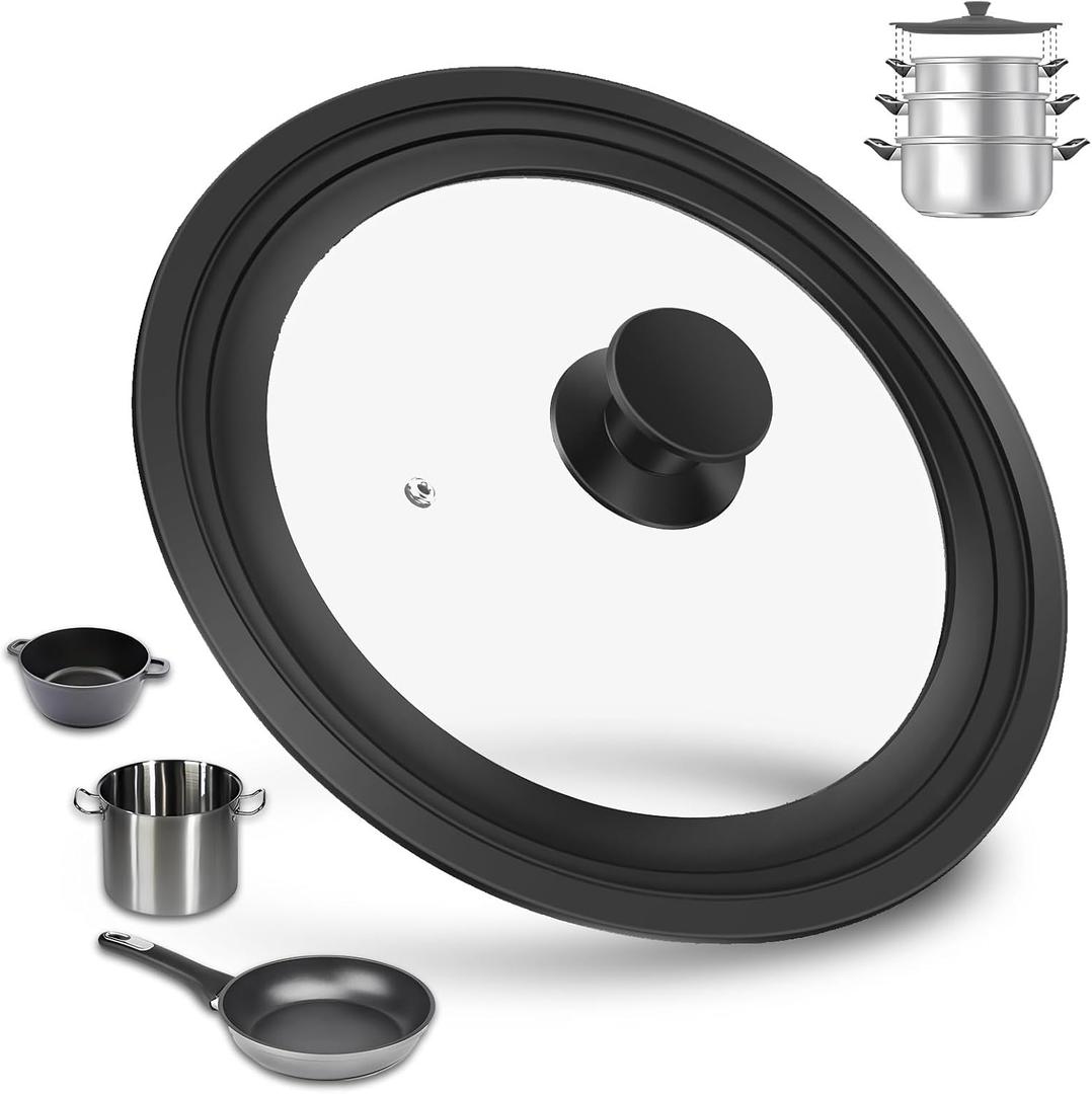 Universal Silicone Lid for Pots, Pans and Skillets From 7" to 12", Tempered Glass Pot Pan Lid Fits for 3 Sizes (7",8",8.5")