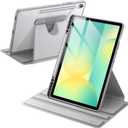 JETech Rotating Case for Samsung Galaxy Tab S10 FE Plus/S10 FE+ 13.1-Inch with S Pen Holder, 360 Degree Rotation Protective Stand Cover Clear Back, Auto Wake/Sleep (Silver)