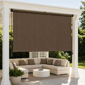 Outdoor Roller Shade 6'W x 8'H, Cordless Patio Roll Up Blinds with Crank Wand, 90% UV Patio Sun Shade Roll Up Privacy Screen for Pergola Gazebo Porch Deck, Mocha