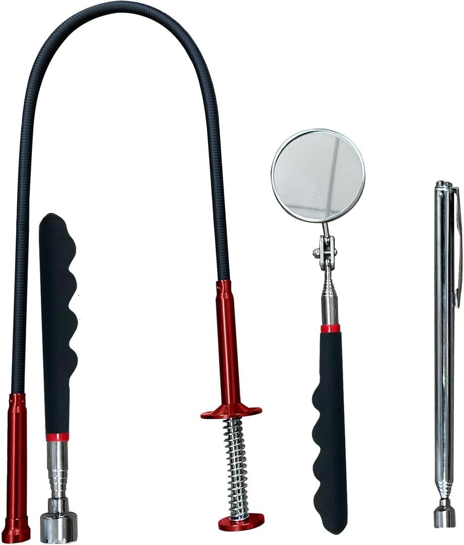 Heavy Duty 4-in-1 Telescoping Magnetic Pickup Tool Set  Flexible Claw Grabber, 16LB Magnet Stick, 2LB Pocket Magnet Pen, 360 Inspection Mirror for Mechanics and DIY