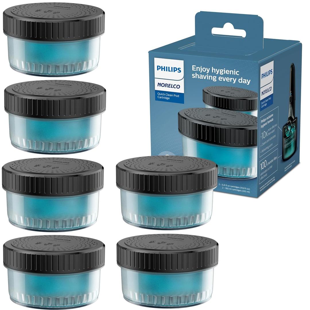 Philips Norelco Quick Clean Pod Cartridge, 6-Pack | Alcohol-Free Formula, Cleans & Lubricates Shaver, 6 x 30 cleaning cycles, BD9011AZ