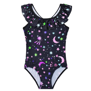 Girls Swimwear Size 110 for 4-5y Black Stars Swimsuits One Piece Sleeveless Bathing Suits