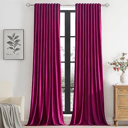 PRIMROSE Hot Pink Velvet Curtains 120 inch Long for Living Room,Set of 2 Panels Blackout Rod Pocket Back Tab Window Treatment Room Darkening Heavy Decorative Curtains Drapes for Bedroom