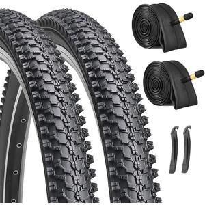 Hycline 2-Pack Mountain Bike Tires Set: 20/24/26/27.5-inch Folding Replacement High-Performance Wear-Resistant Bicycle Tires and Pair Inner Tubes with Tire Levers for MTB Off-Road Bike