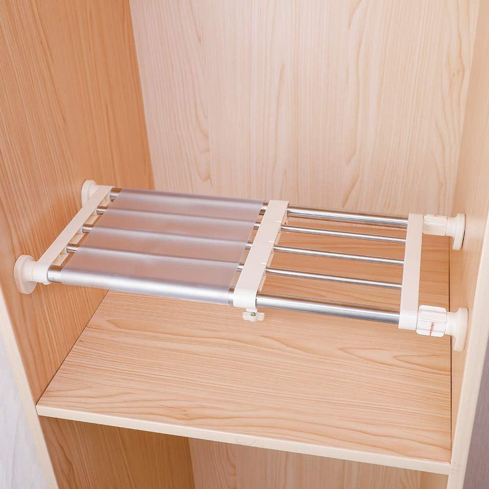 Hershii Closet Tension Shelf & Rod Expandable Metal Storage Rack Adjustable Organizer DIY Divider Separator for Cabinet Wardrobe Cupboard Kitchen Bathroom15.74-23.62inches (40-60cm/15.74-23.62inches, Ivory)