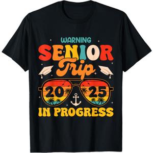 Warning Senior Trip 2025 Graduation Summer Vacation Sunset T-Shirt XL