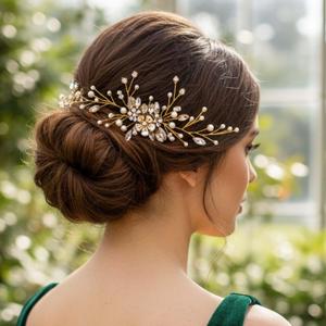 Bridal Hair Pins Set, Rhinestone Side Comb, Gold Butterfly with Pearls and Crystals, Wedding Hair Accessories (Gold D)