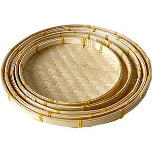 Rattan Tray Handmade Bamboo Basket Buns Bread Bamboo Products Household Storage Shau Kei Bamboo Basket Weaving Bamboo Weaving Sun Dry Goods Bamboo Sieve 5 Pcs Set (Natural One Size