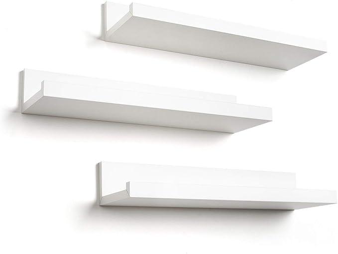 Americanflat 14" Floating Shelves for Wall - Set of 3 - Made of Engineered Wood with Lipped Ledge - Floating Wall Shelves for Bedroom, Bathroom, Kitchen, Office, and Living Room - White