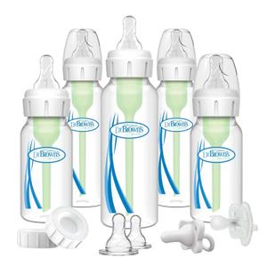 Dr. Brown's Natural Flow Anti-Colic Options+ Narrow Baby Bottle Gift Set with Advantage Pacifier & Bottle Travel Caps, 0m+ 