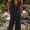 SeekMe Women's 2025 Sweater Set Sleeveless Button Down Vest Wide Leg Pants 2 Piece Outfits Summer Casual Matching Loungewear (Gray, S)