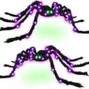 Halloween Spider Decorations 4ft Light Up Giant Spider(2 Pack) with Green Lighted Eyes for Indoor Outdoor Halloween Decorations Yard Party House Dcor