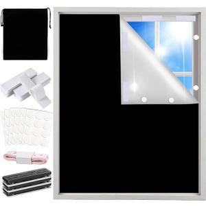 100% Blackout Curtains for Bedroom Blinds Shades,57x118Inch,No Drill,Cuttable Portable Removable Black Out Window Cover for Baby Nursery,RV,Media Room,Hook Loop Tape Straps Stickers,Magnetic Clips
