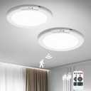 Bojim Rechargeable Ceiling Lights with Remote Wireless Battery Operated Motion Sensor Waterproof Shower Lighting, 3CCT & Dimmable Stick On Closet Overhead for Pantry Porch Renter Friendly 2 Pack (3CCT-Round-White)