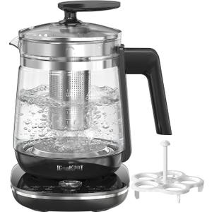 1200w Electric Kettle, 1.5L Borosilicate Glass tea kettle, Hot water kettle electric for Coffee or Tea, BPA Free, Auto Shut-Off, Stainless Steel, Fast Boil, Black