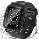 Goton 3 in 1 Waterproof Case with Band for Apple Watch with Built-in Tempered Glass Screen Protector 44mm, 360° Shockproof Bumper Face Cover with Band for Apple Watch SE 3/SE 2/SE, Series 6/5/4, 44mm