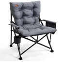 EVER ADVANCED Padded Oversized Folding Camping Chair for Adults, Heavy Duty Lawn Chair with Side Pockets, Portable Collapsible Quad Chair for Outside, Support Up to 500lbs, Grey