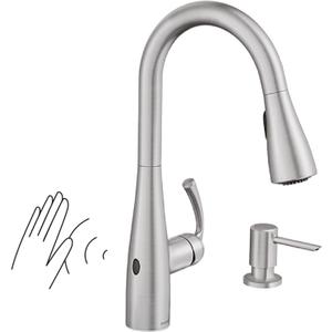Moen Essie Spot Resist Stainless MotionSense Wave One-Handle Touchless Kitchen Faucet with Pulldown Sprayer and Soap Dispenser, 87014EWSRS