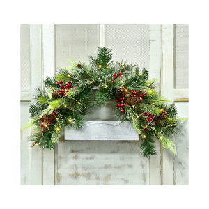 DearHouse 24inch Artificial Christmas Swag, Xmas Mail Box Swag with Wintry Pine Collection and LED Lights for Christmas Holiday Home Decor