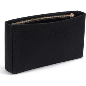 HyFanStr Small Purse Organizer with Zipper, Felt Insert Bag Organizer Handbag Tote Liner Pouch for Women (Black)