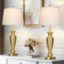 30" Tall Gold Table Lamps Set of 2 for Living Room, Touch Control Bedside Lamps for Nightstand, 3-Way Dimmable Bedroom Table Lamp with USB A+C Ports and AC Outlet (2 LED Bulbs Included)