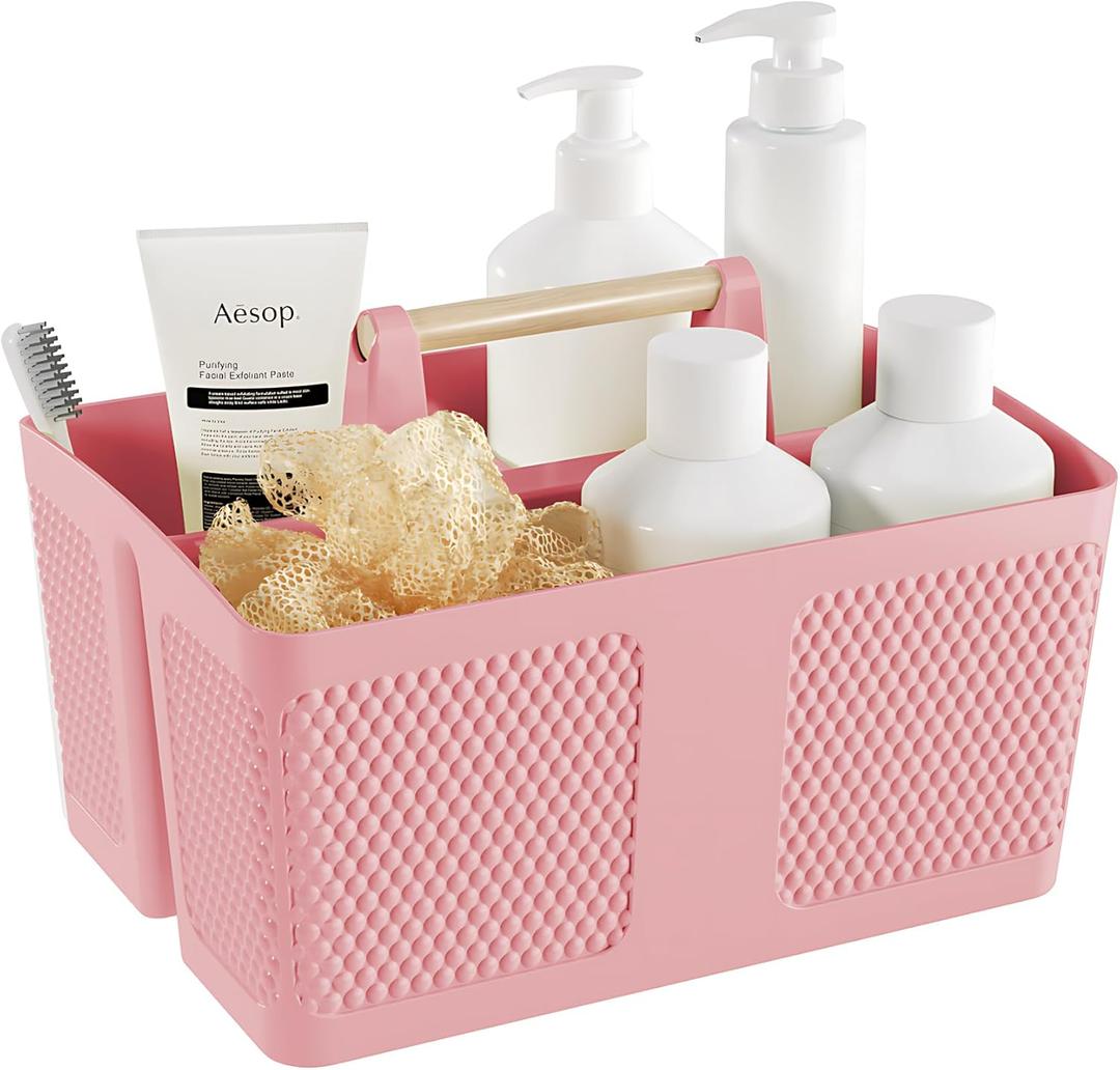 Shower Caddy Portable and Cleaning Caddy Organizer for Bathroom, Kitchen, Toiletries Storage Caddy organizer with handle, Rust-Resistant, Durable Material (Pink, 9.36" L7.73" W7.24" H)