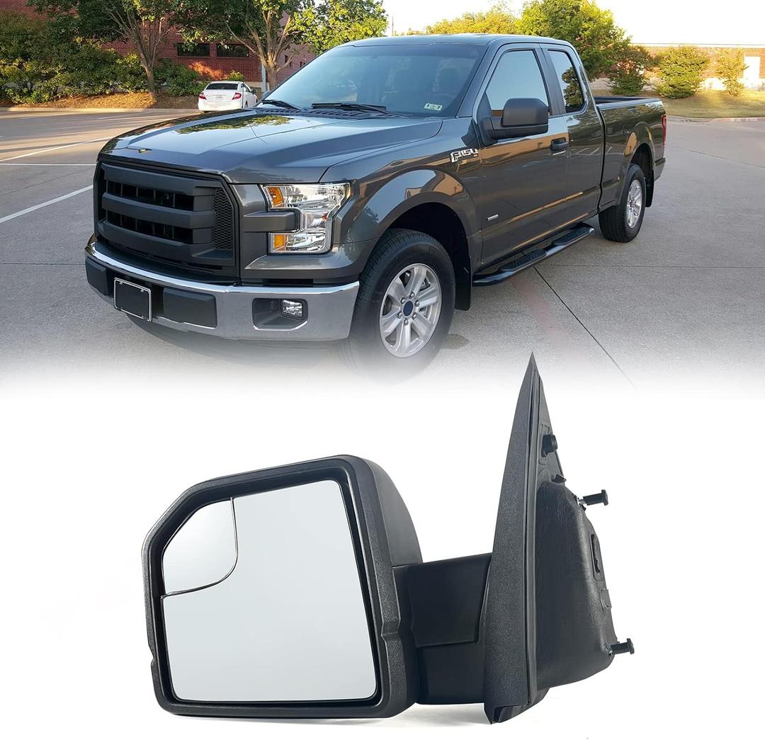 Left driver Side Door Mirror with Blind Spot Glass Power Fits 2015-2020 Ford F150 Without Turn Signal Light Non-Heated (3Pins) Replaces: ‎FL3Z17683AK