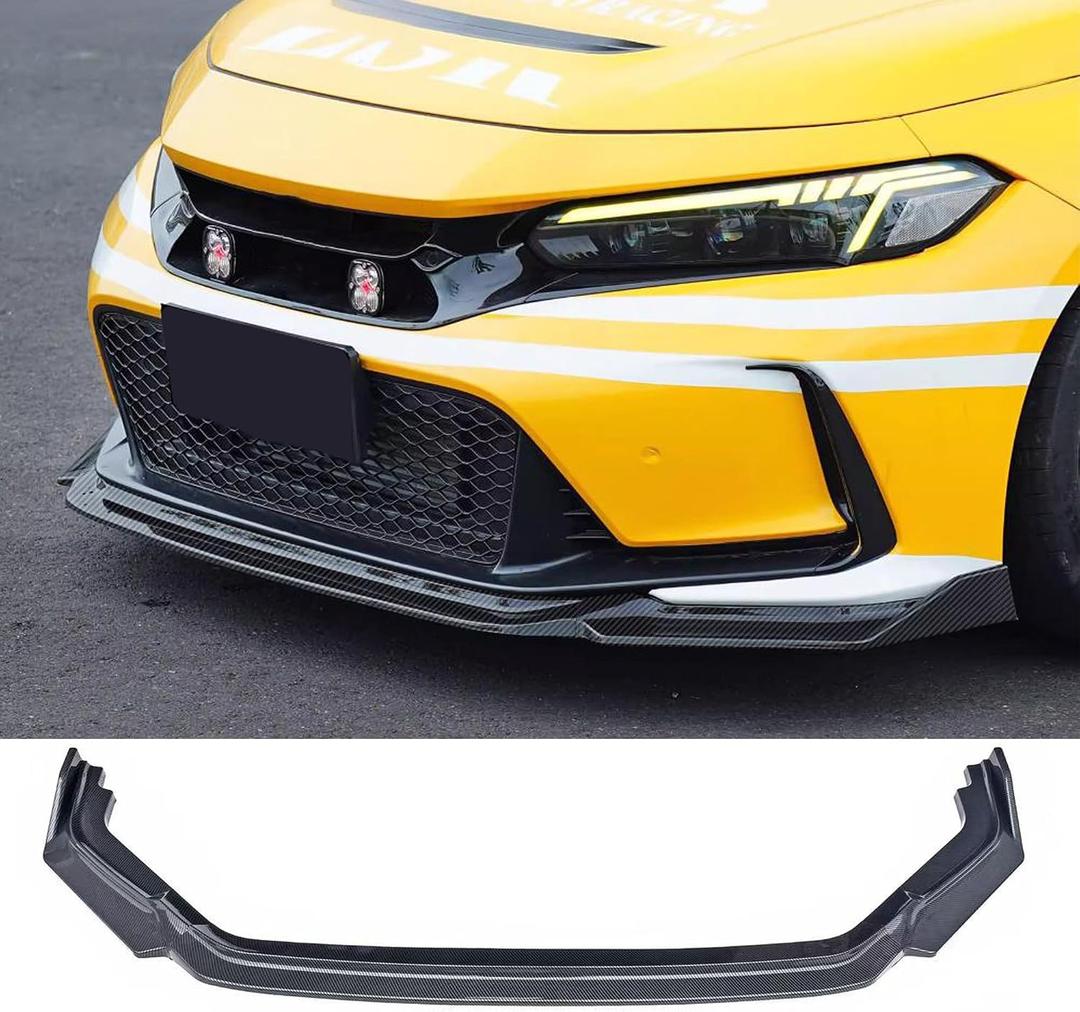 STSEV01 Front Bumper Lip Splitter Spoiler Fit for Honda Civic Type R Type-R FL5 2023 2024 2025, 3pcs Air Dam Chin Body Kit Underbody Lip Accessories (Carbon Fiber Style)