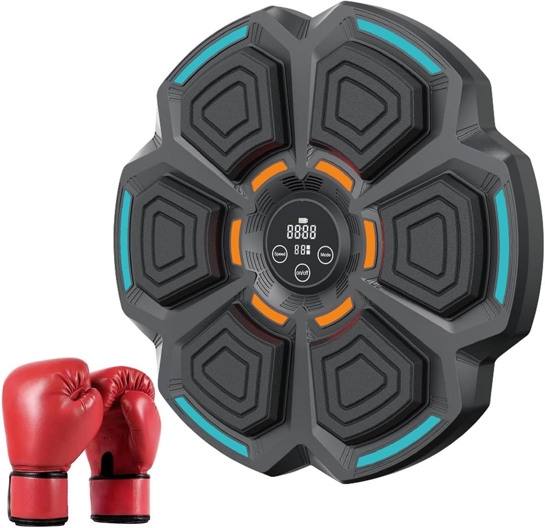 Smart Music Boxing Machine for Adults and Kids, Training Machine with LED Electronic Wall Mounted, Home Indoor Workout Equipment with Premium Boxing Gloves (Black 06)