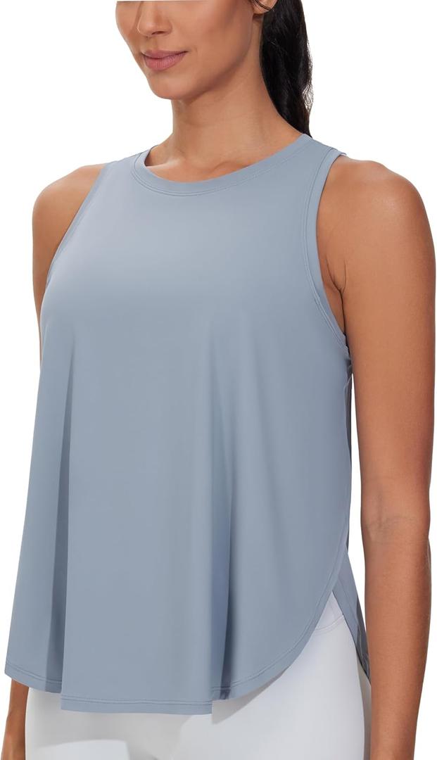 THE GYM PEOPLE Womens Racerback Workout Tank Tops Split Side Loose Fit Sleeveless Yoga Running Shirts with Curved Hem (Blue, M)