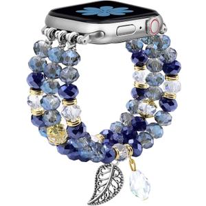 Newlibery Bracelet Beaded Bands for Women Compatible with Apple Watch 38mm 40mm 41mm 42mm(S11/10) Fashion Handmade Boho Elastic Stretch Crystal Strap for iWatch Series 11/10/9/8/7/6/5/4/3/2/1/SE