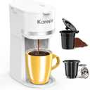Single Serve Coffee Maker for K-Cup and Grounds, Fast Brew, 6-12 oz Brew Sizes Single Cup Coffee Maker Fits 5.5" Mugs, One-Button Small Coffee Maker, Descaling Reminder,White,9.45 Inches