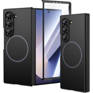 VEGO for Galaxy Z Fold 6 Case, for Samsung Z Fold 6 Case with Front Tempered Glass Screen Protector, Compatible with MagSafe, Support Wireless Charging Slim Magnetic Protective Thin Cover - Black