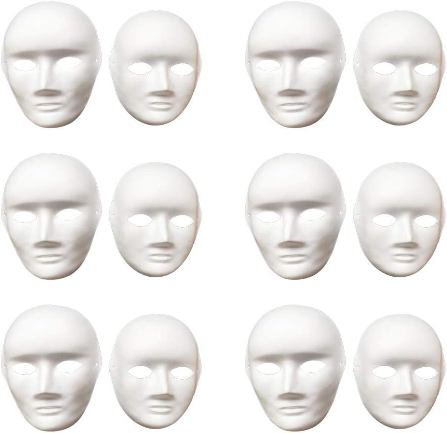 12 Pcs DIY White Mask, Halloween White DIY Masks,Plain Mask Paper Full Face Opera Masquerade Masks