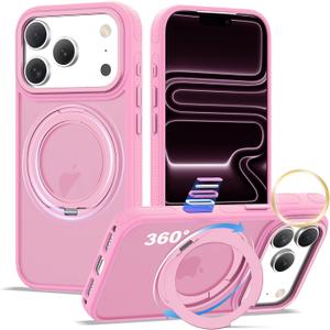 XIQI Compatible with iPhone 17 Pro Case 6.3'' with Magnetic 360 Rotatable Ring Stand & AI Camera Control Button[Compatible with Mag-Safe] Translucent Matte Phone Cover for Men Wowen,Pink
